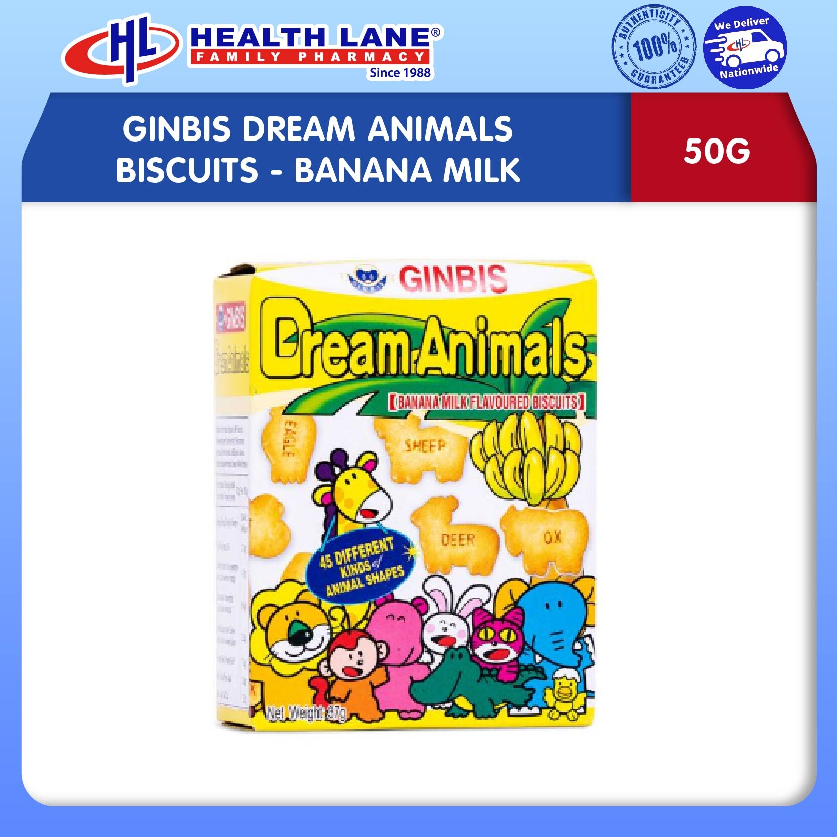 GINBIS DREAM ANIMALS BISCUITS - BANANA SUSU (50G)
